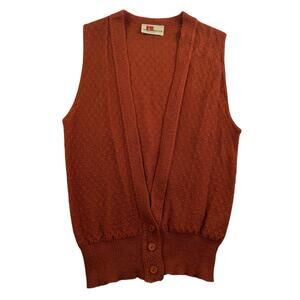 Vintage 70s XS Sweater Vest V-Neck Button Up Burnt Orange Earthy Cottagecore